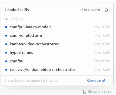 The chip popover listing loaded skills