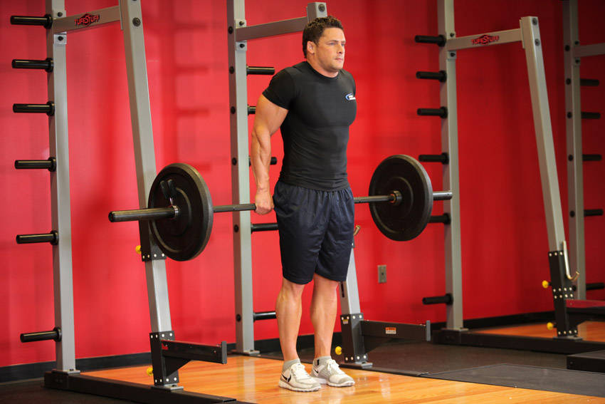 Barbell Shrug Behind The Back reference position 2