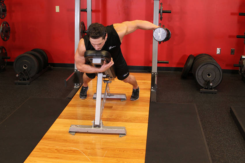 Dumbbell Lying One-Arm Rear Lateral Raise reference position 2