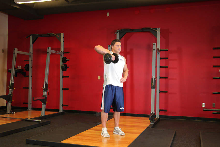 Dumbbell One-Arm Upright Row reference position 1