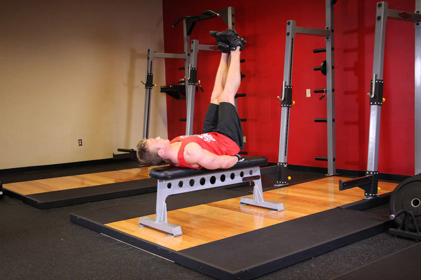 Flat Bench Lying Leg Raise reference position 2
