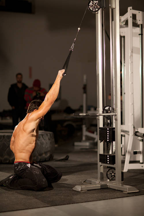 Kneeling Single-Arm High Pulley Row reference position 1
