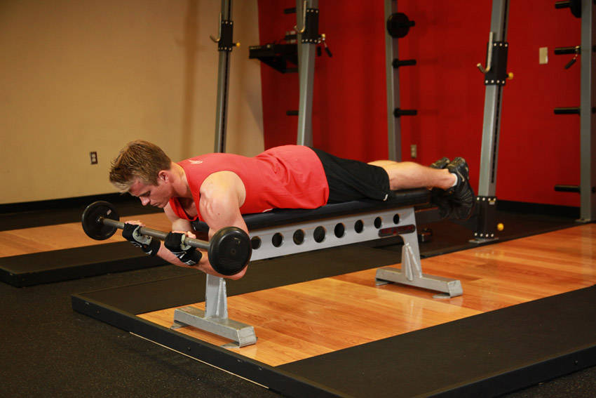 Lying High Bench Barbell Curl reference position 2