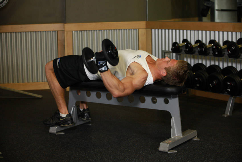 One-Arm Flat Bench Dumbbell Flye reference position 1