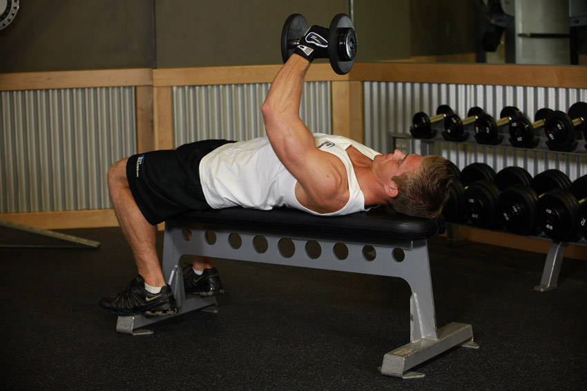 One-Arm Flat Bench Dumbbell Flye reference position 2