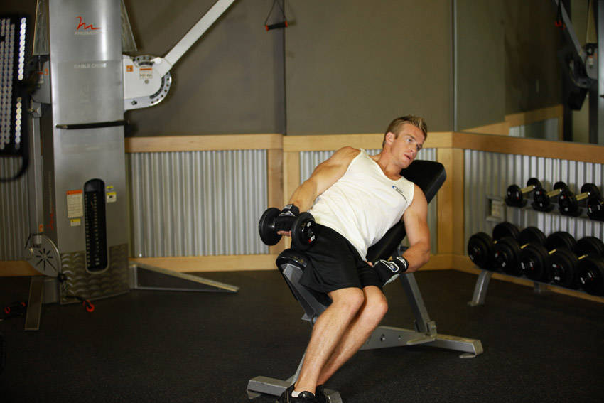 One-Arm Incline Lateral Raise reference position 1