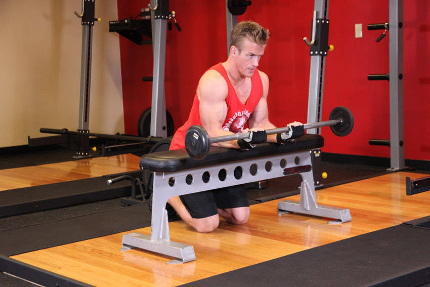 Palms-Up Barbell Wrist Curl Over A Bench reference position 2