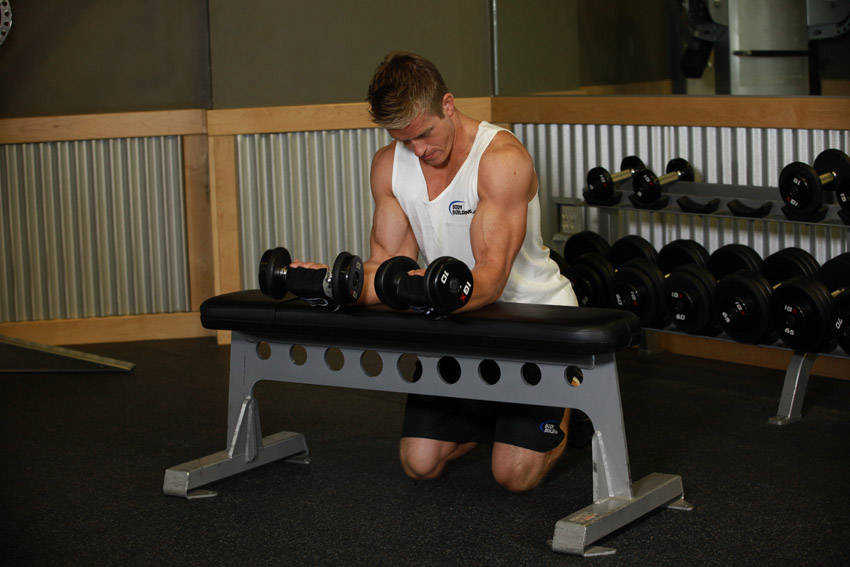 Palms-Up Dumbbell Wrist Curl Over A Bench reference position 2