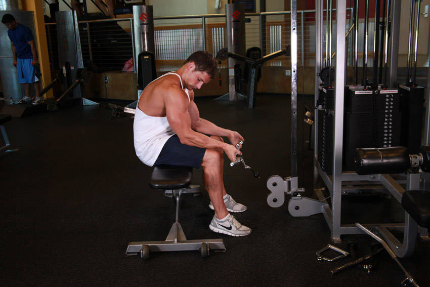 Seated Two-Arm Palms-Up Low-Pulley Wrist Curl reference position 1