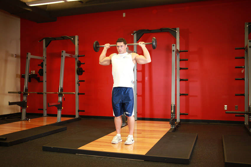 Standing Barbell Press Behind Neck reference position 1