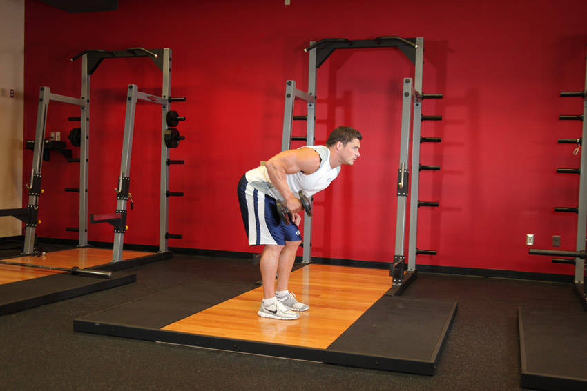 Standing Bent-Over One-Arm Dumbbell Triceps Extension reference position 1