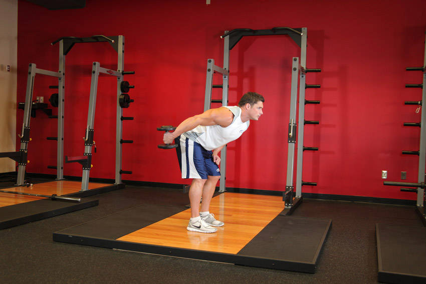 Standing Bent-Over One-Arm Dumbbell Triceps Extension reference position 2