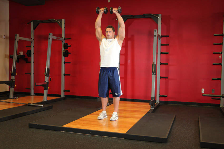 Standing Dumbbell Straight-Arm Front Delt Raise Above Head reference position 2