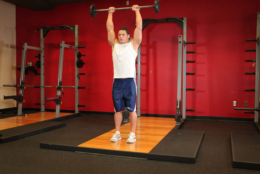 Standing Front Barbell Raise Over Head reference position 2