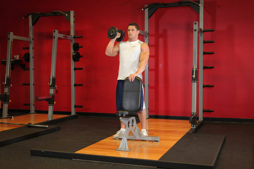 Standing Palm-In One-Arm Dumbbell Press reference position 1