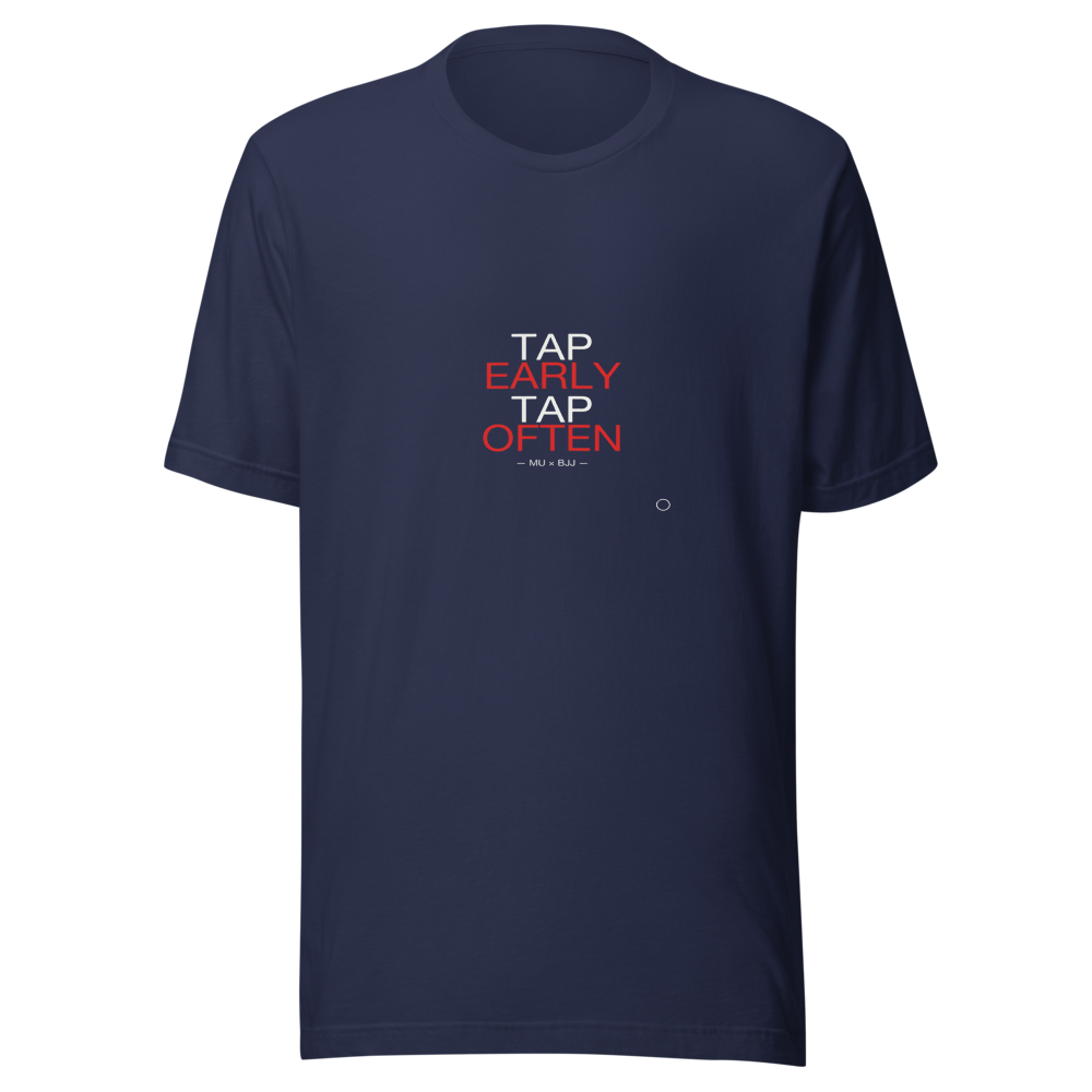 MU × BJJ #01 · TEE NAVY · TAP EARLY — bjj