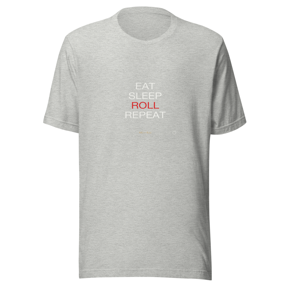 MU × BJJ #04 · TEE HEATHER · EAT SLEEP ROLL — bjj