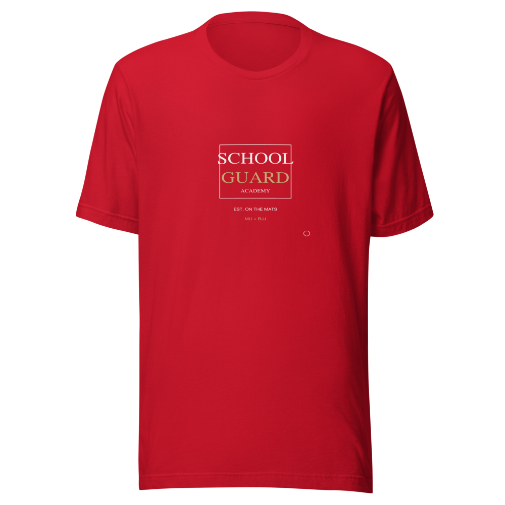 MU × BJJ #08 · TEE RED · SCHOOL GUARD — bjj