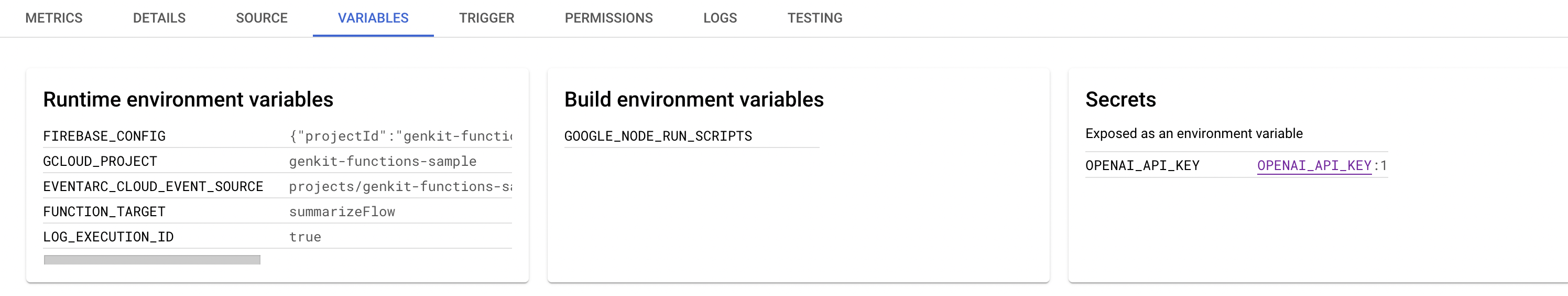 Cloud Functions GUI - variables