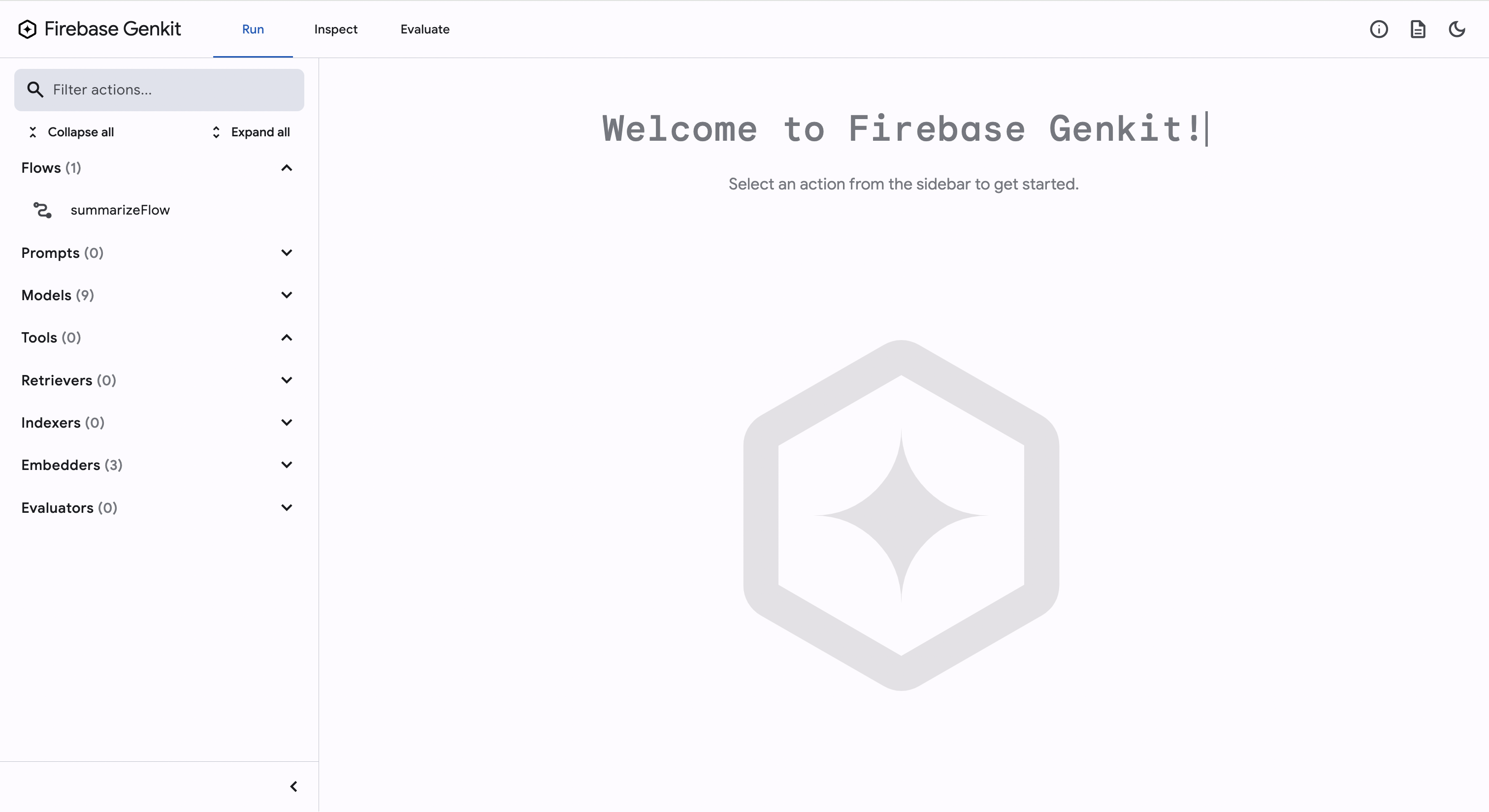 Genkit GUI - first screen