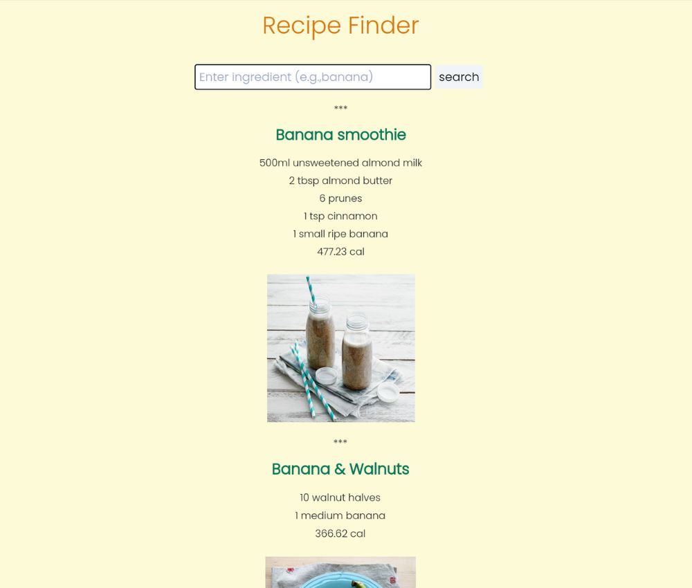 Recipe finder app screenshot