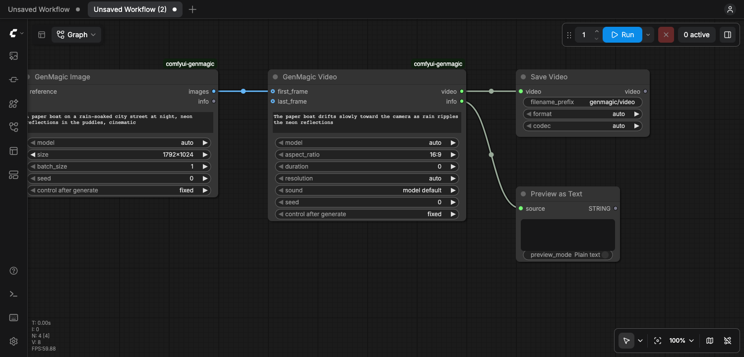 GenMagic Image feeding GenMagic Video (image-to-video) in ComfyUI