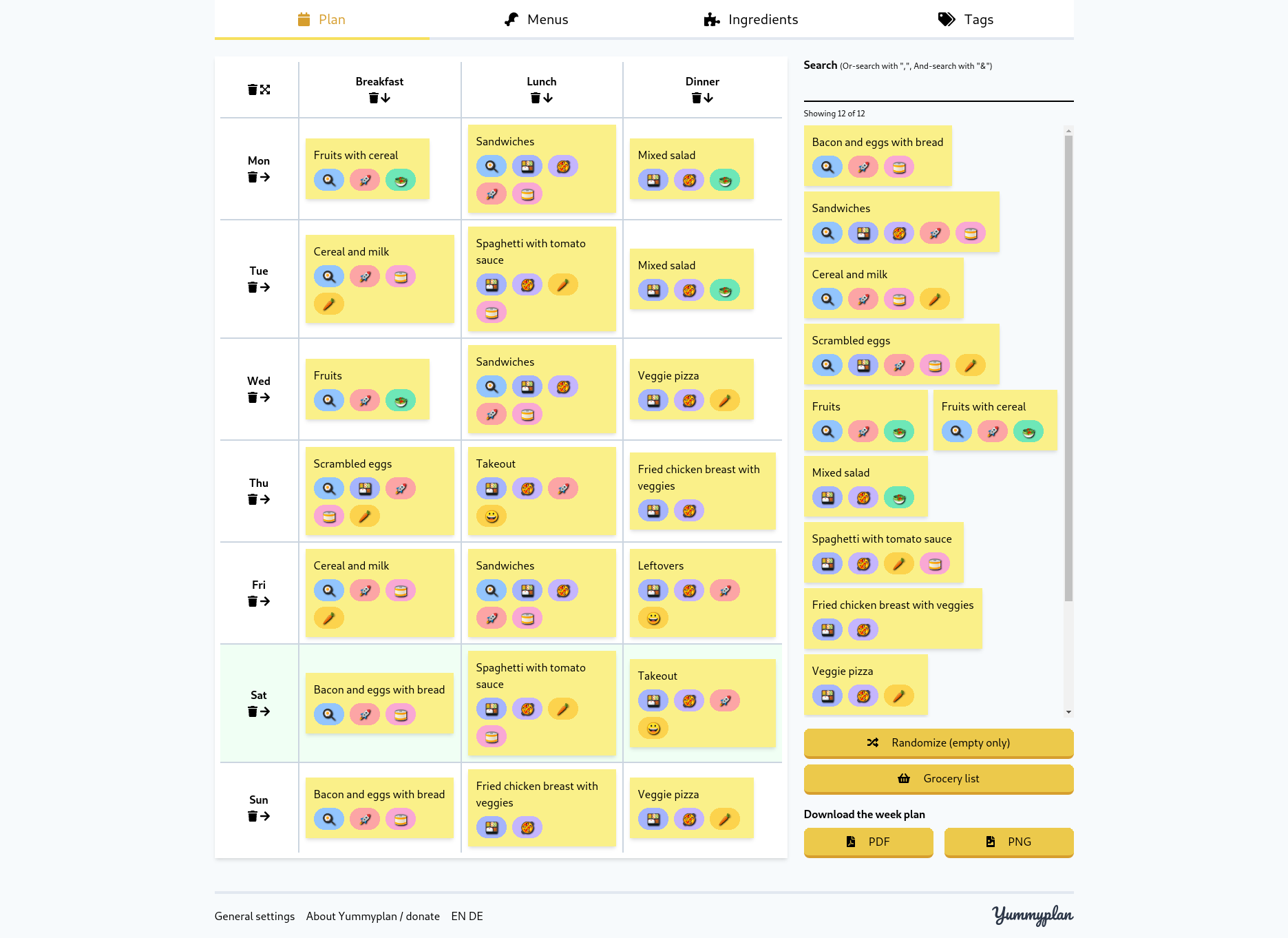 A filled out week plan