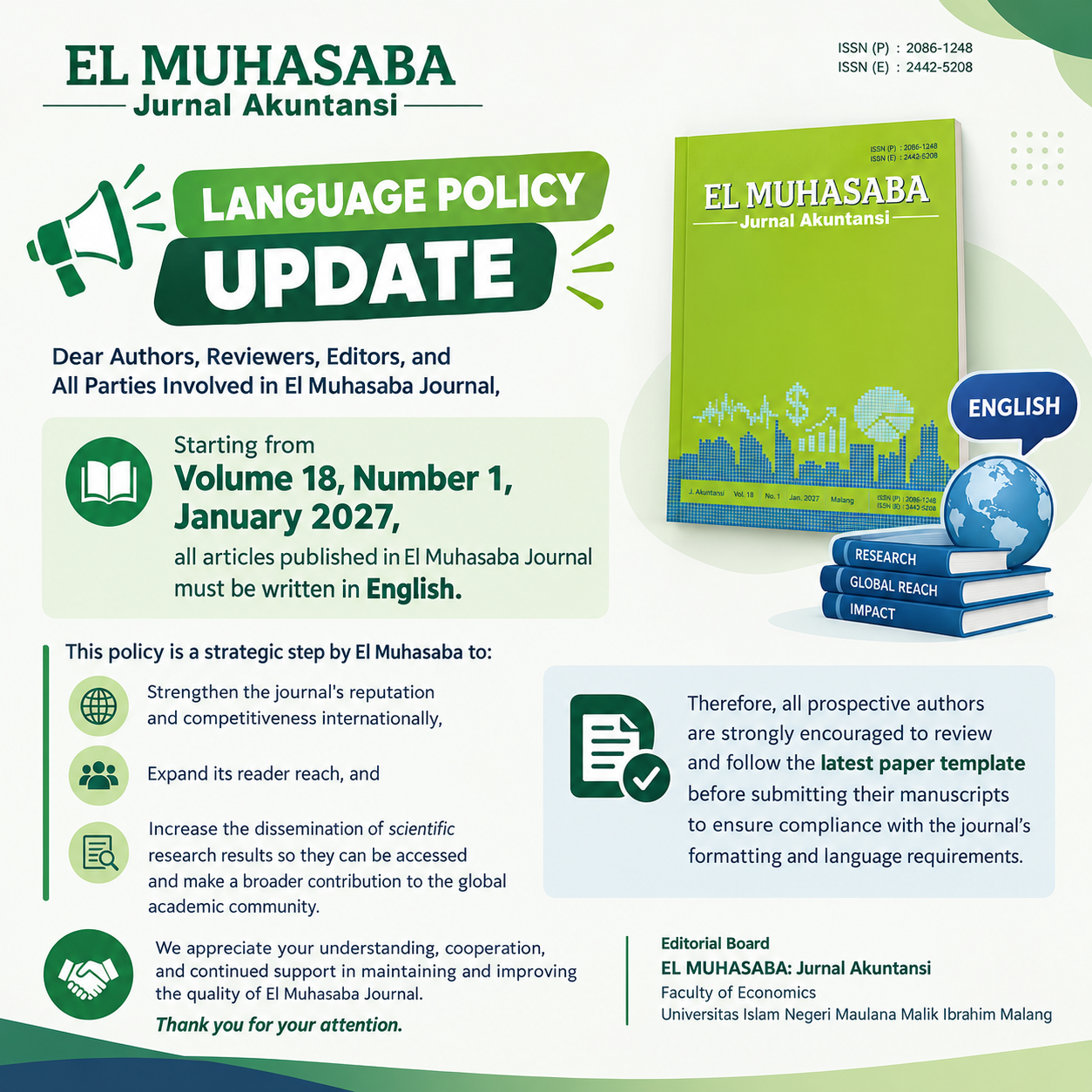 El Muhasaba Language Policy Update: Starting from Volume 18, Number 1, January 2027, all articles must be written in English