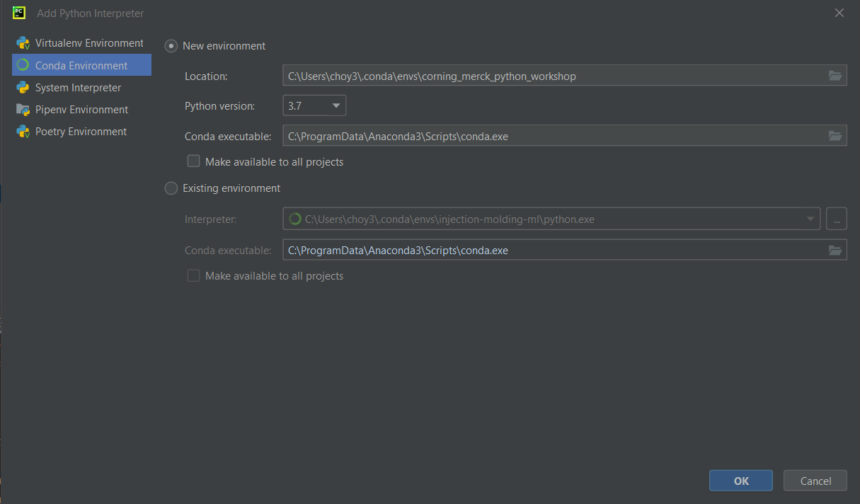 pycharm conda setup