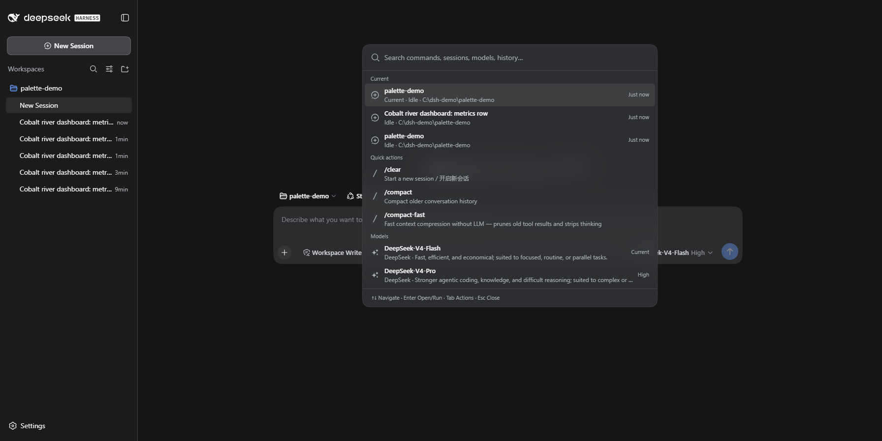 Universal Palette open over DSH Web in dark theme