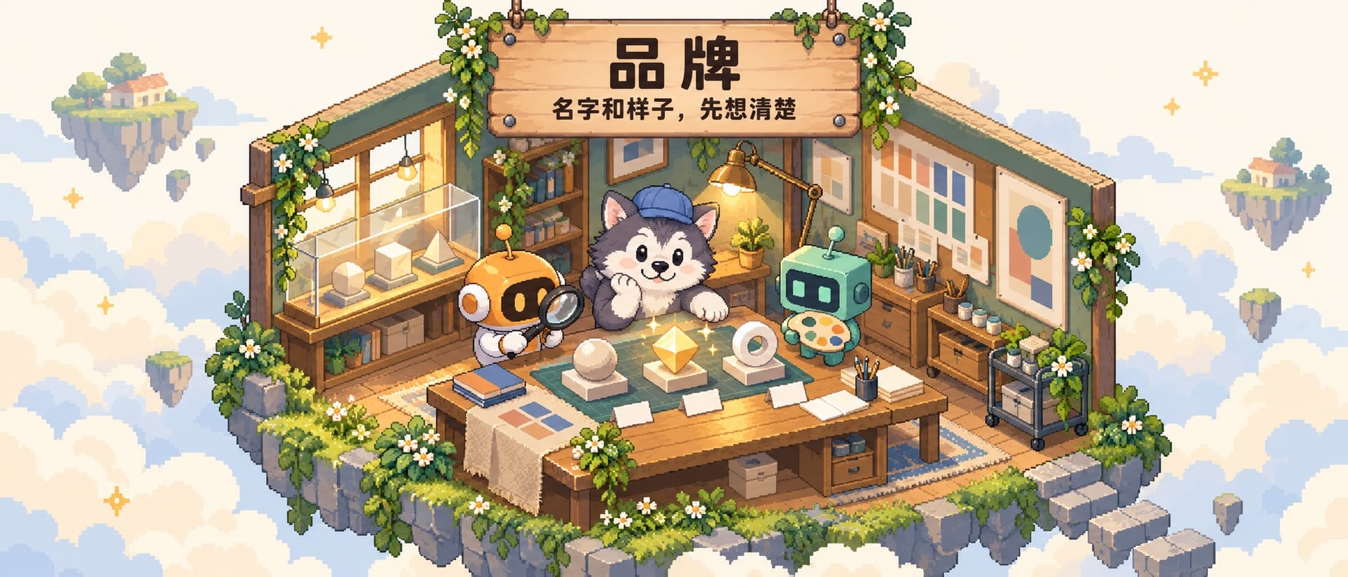 品牌:设计工坊里狗子在几枚徽记模型中挑选