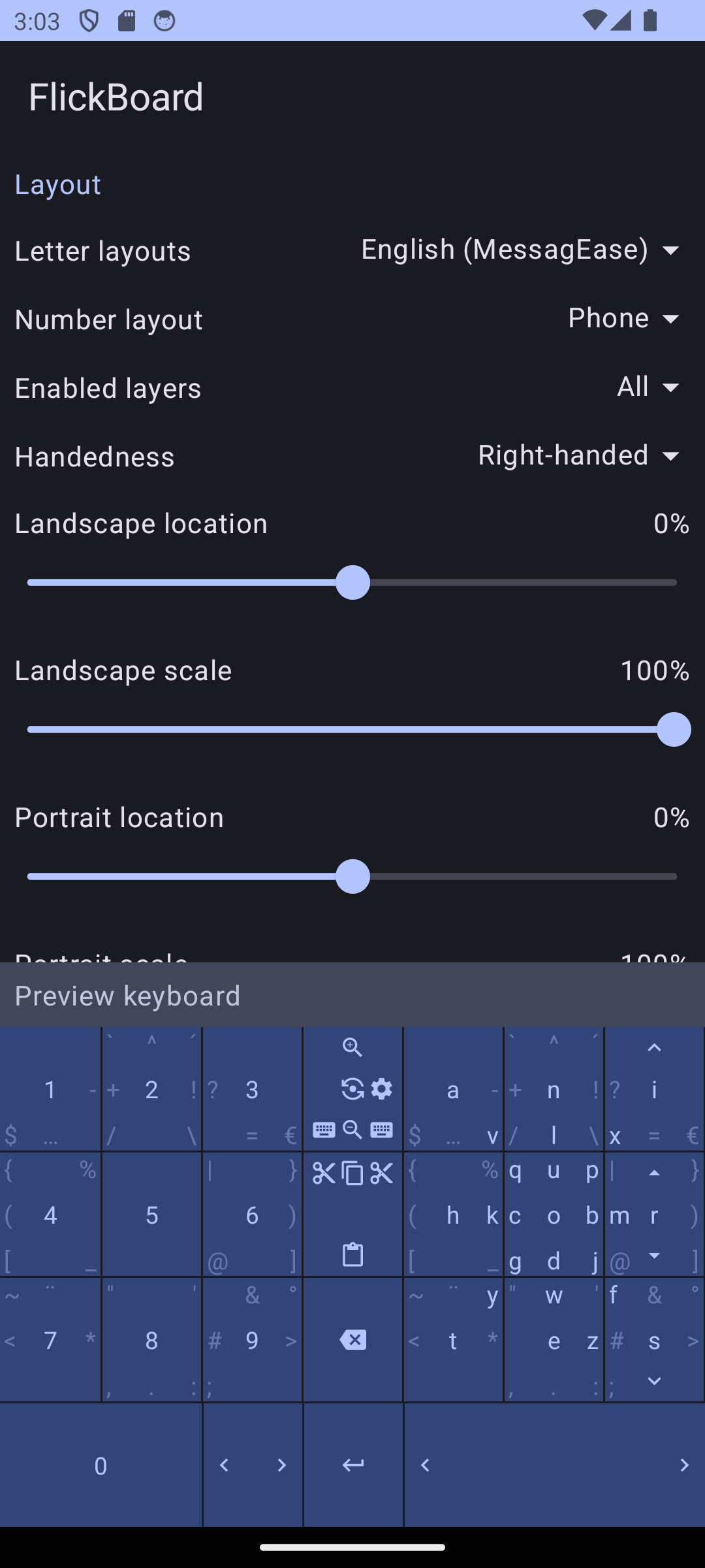 Screenshot of settings panel