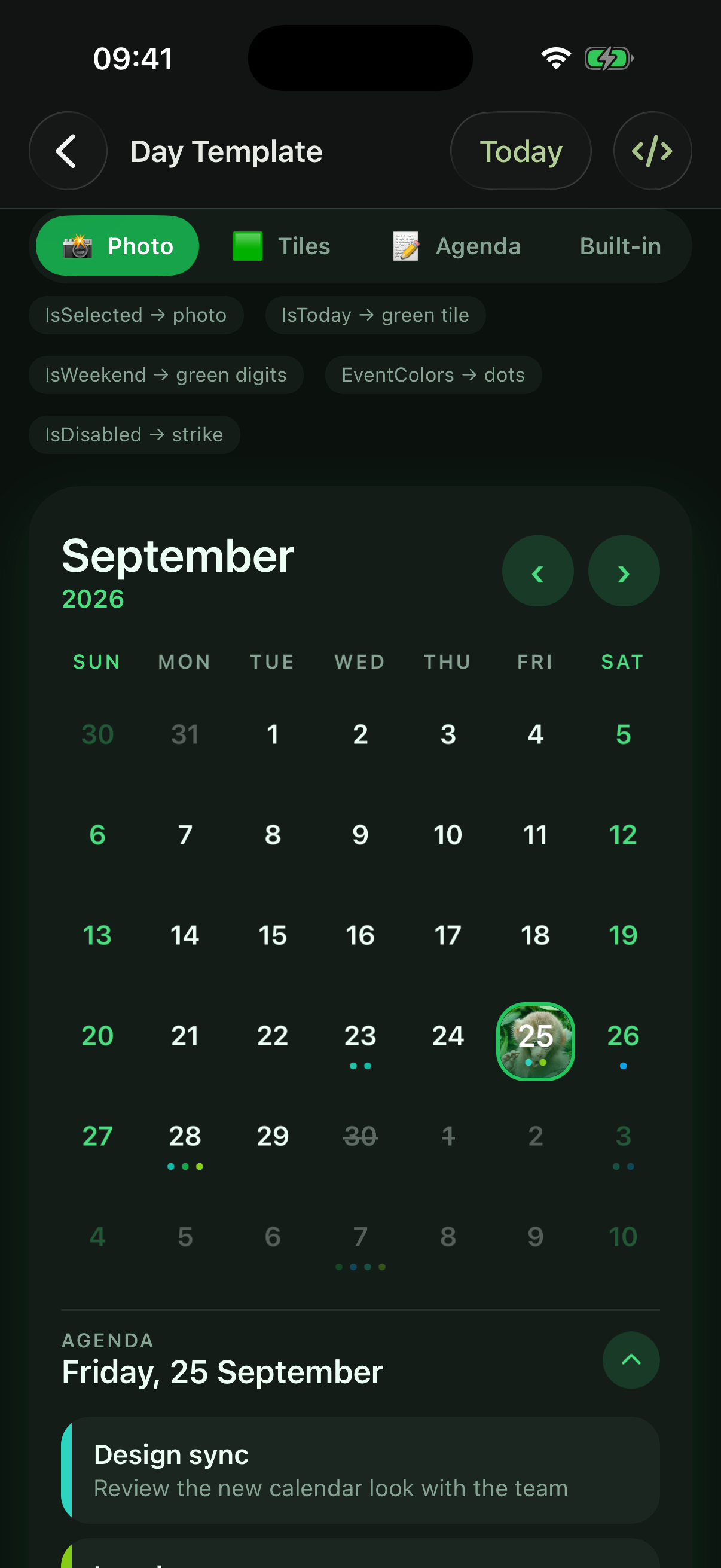 Photo template in the dark theme