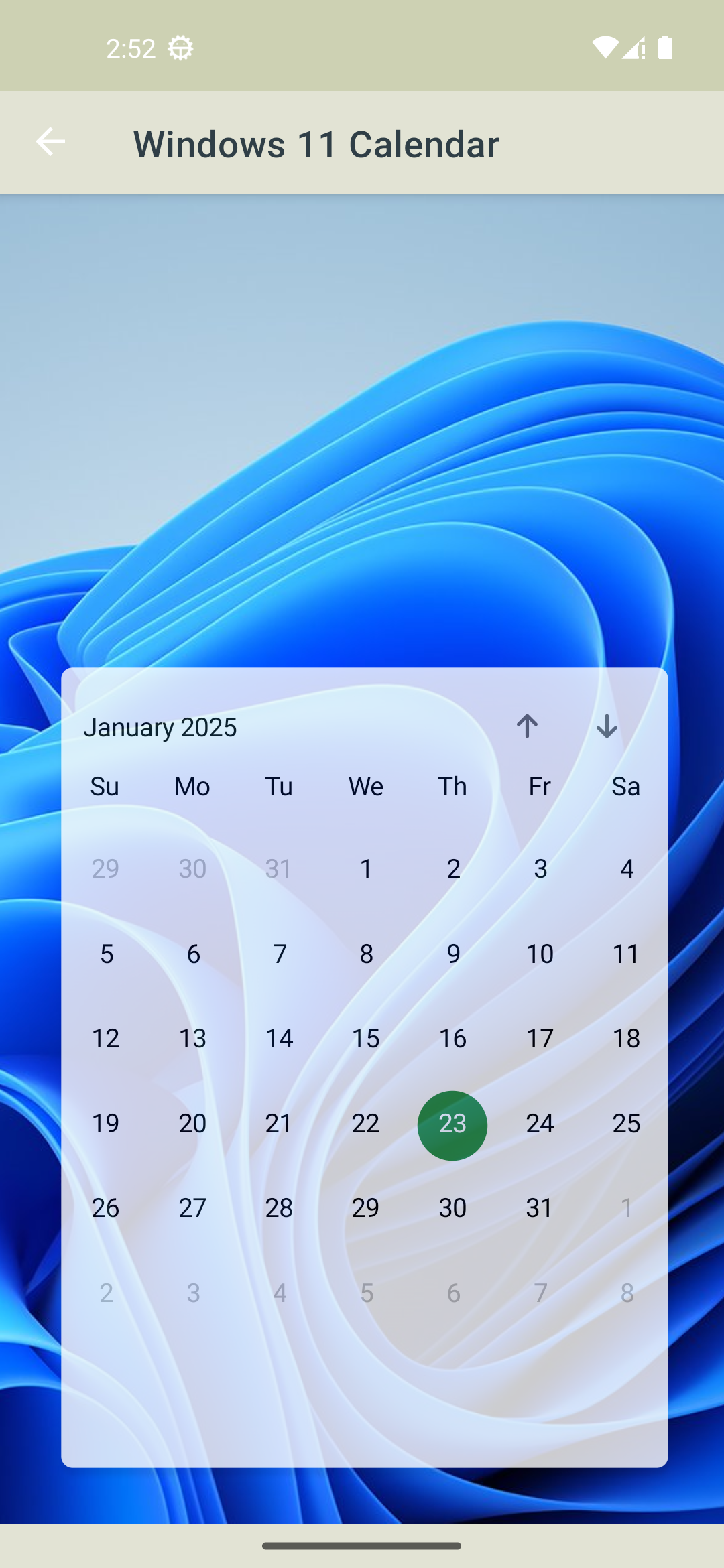 Windiws 11 android Calendar Screenshot