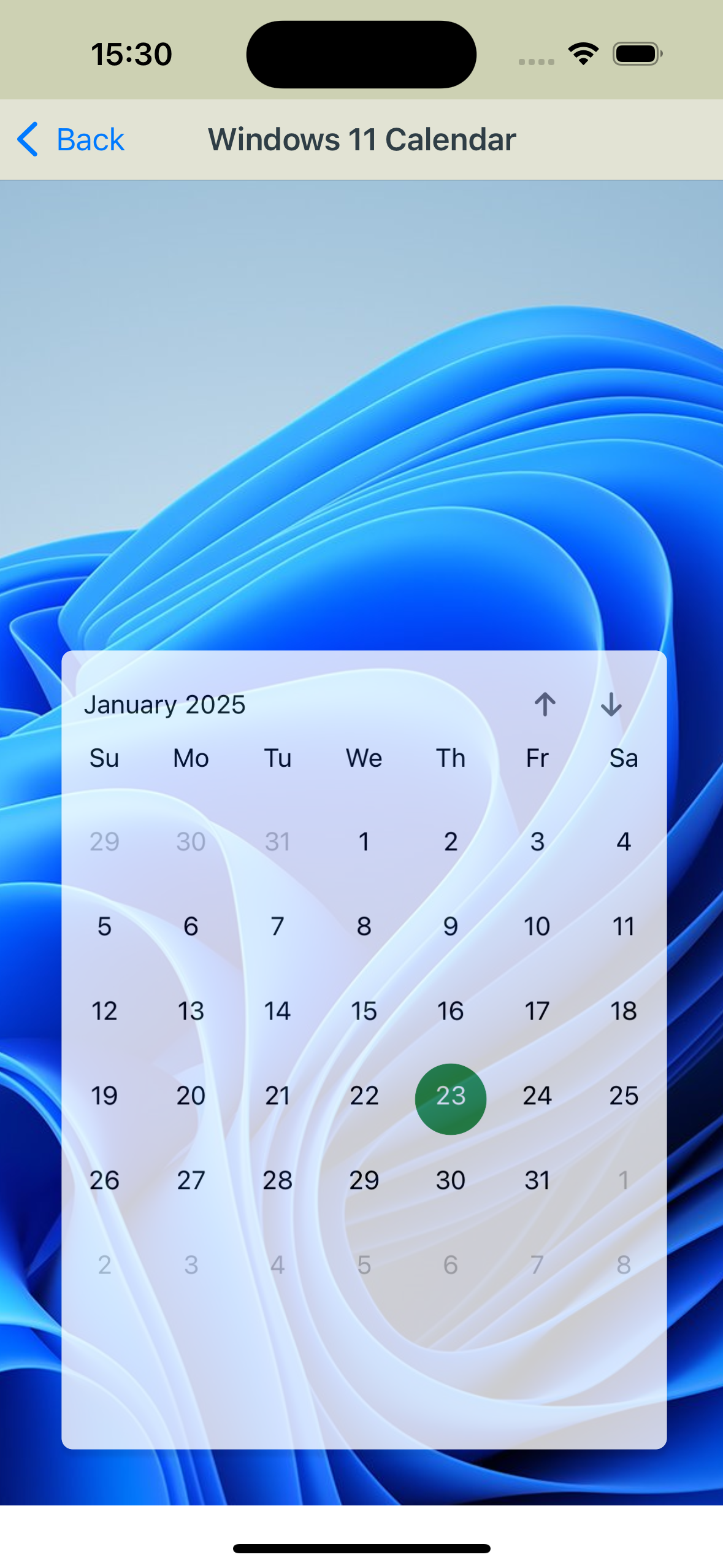 Windiws 11 Calendar IOS Screenshot