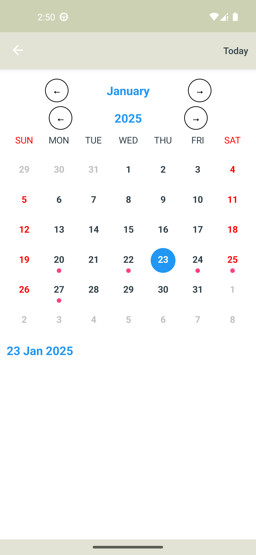 Weekend calendar Android Screenshot