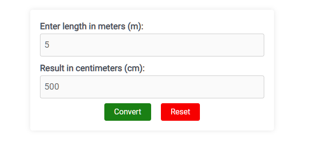 Screenshot of the meters to cm converter