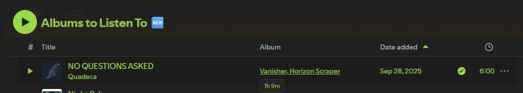 Tooltip showing album length on hover