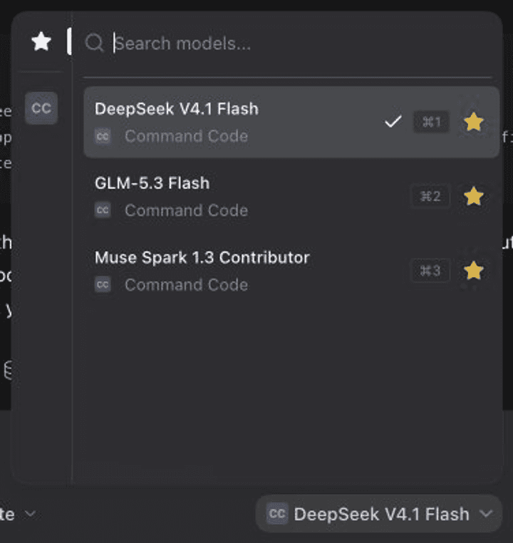 The picker: provider rail, grouped search, favorites and jump shortcuts