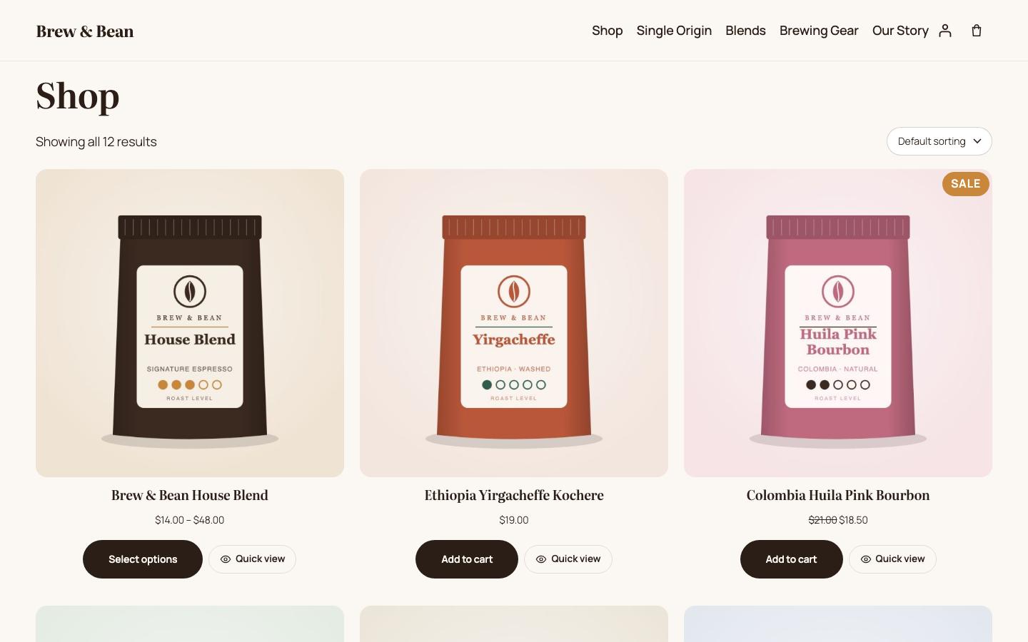 Shop page