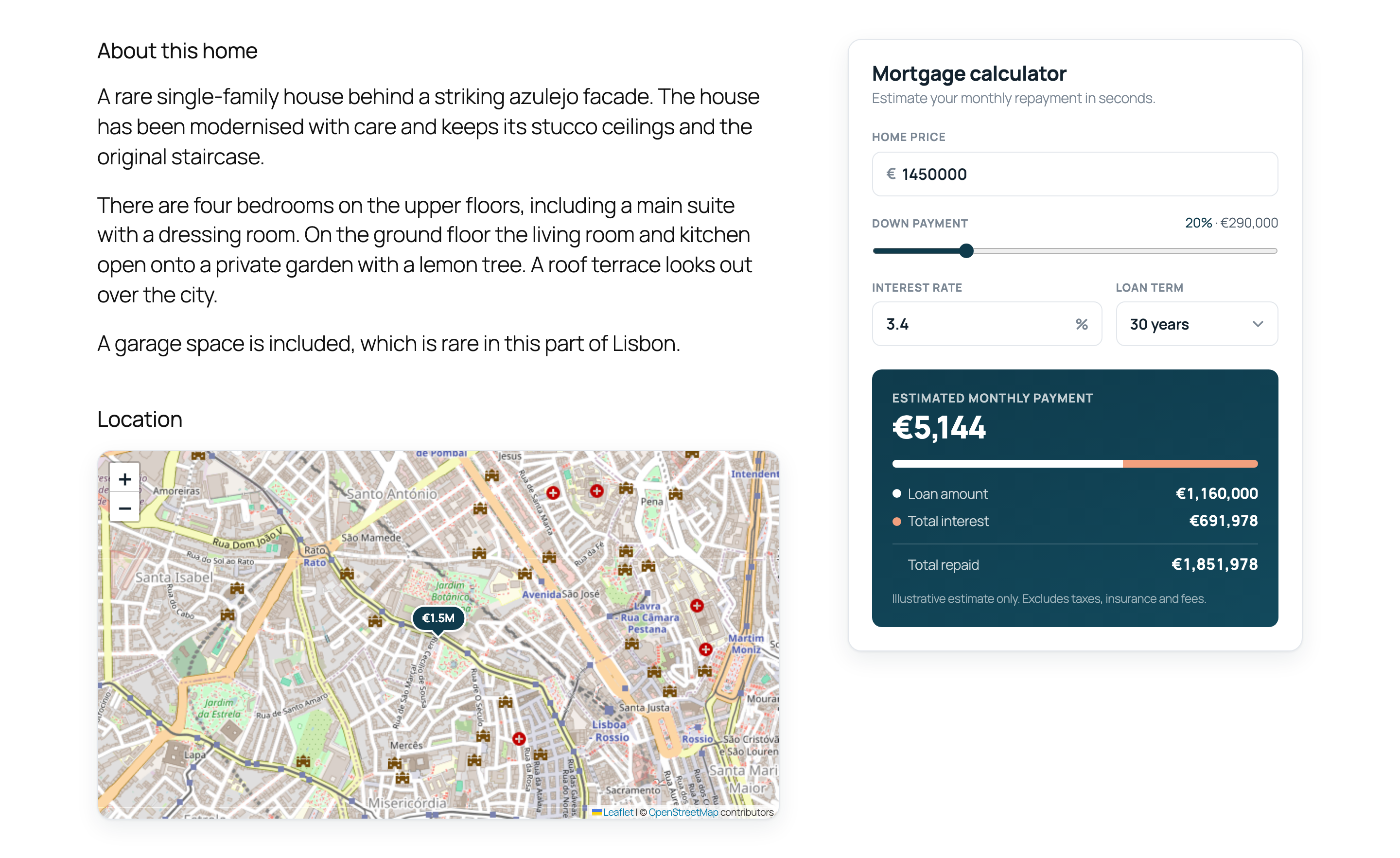 Location and mortgage calculator