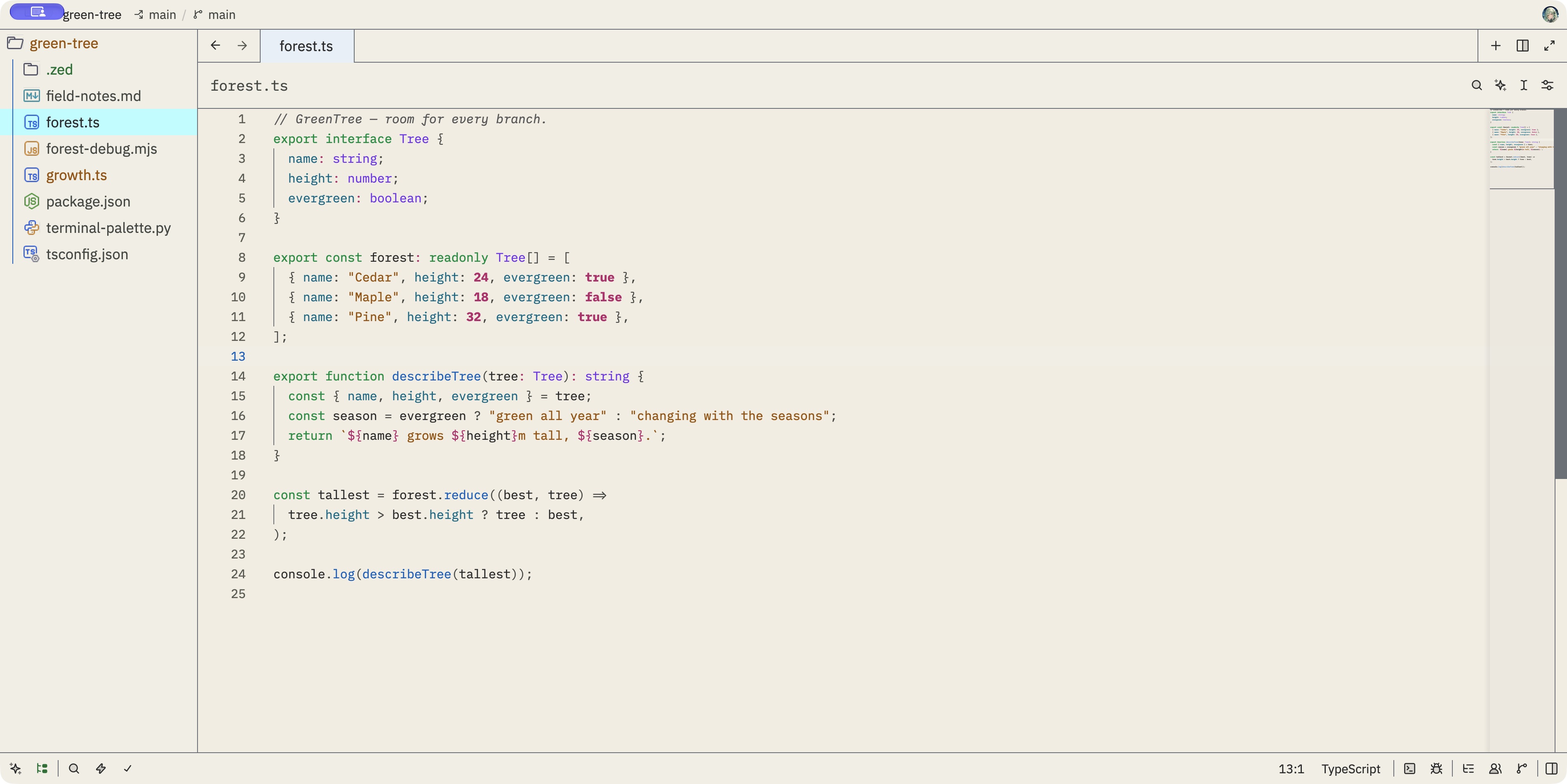 GreenTree Day Vivid: TypeScript editor