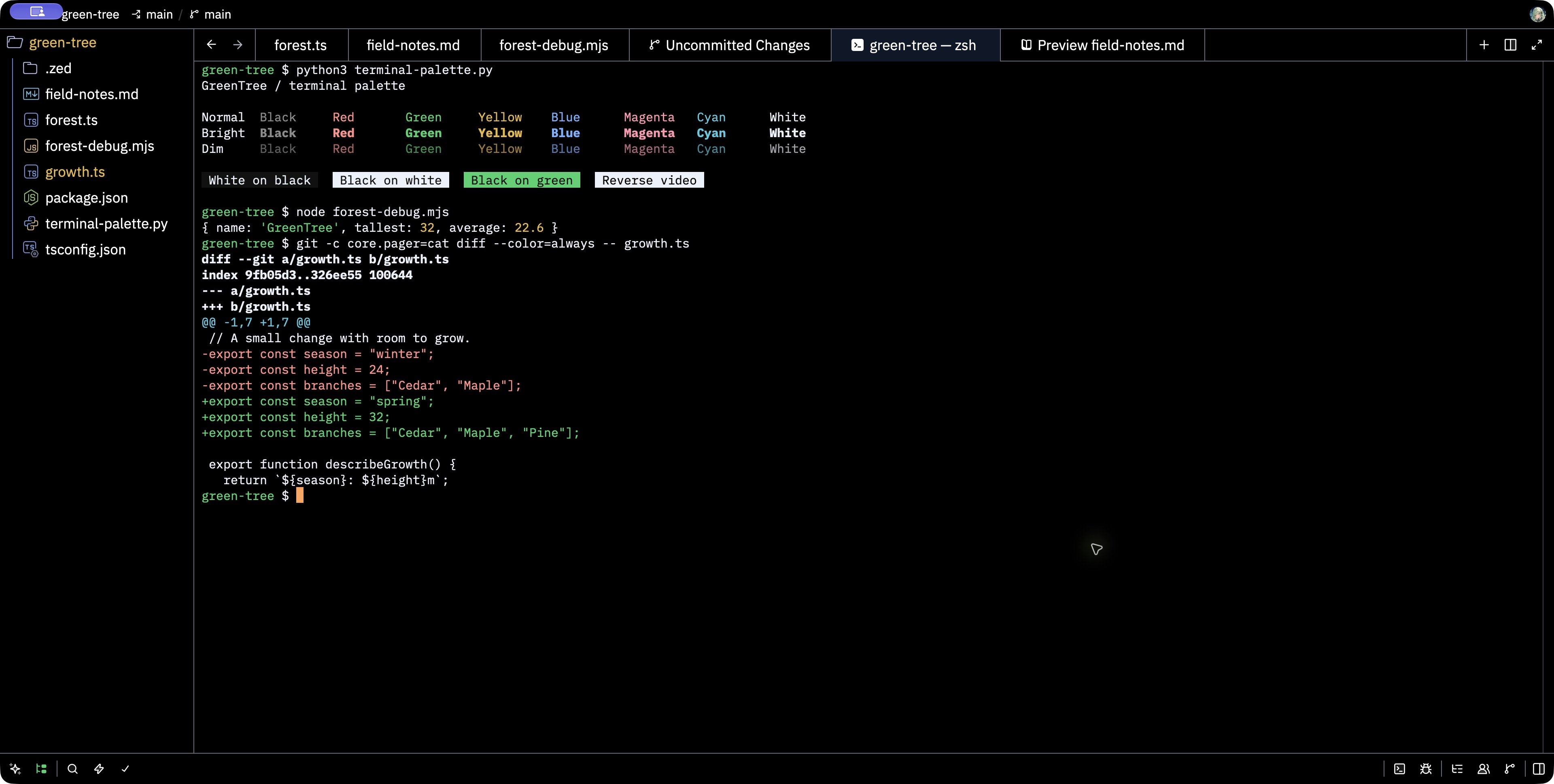 GreenTree Midnight AAA: Terminal and ANSI colors