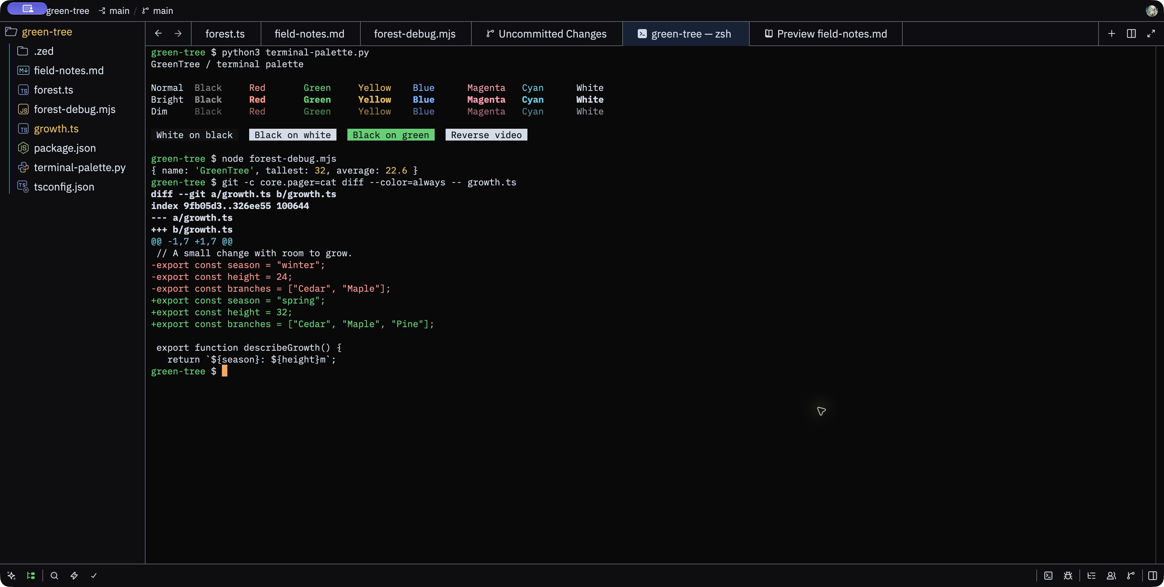GreenTree Night AAA: Terminal and ANSI colors