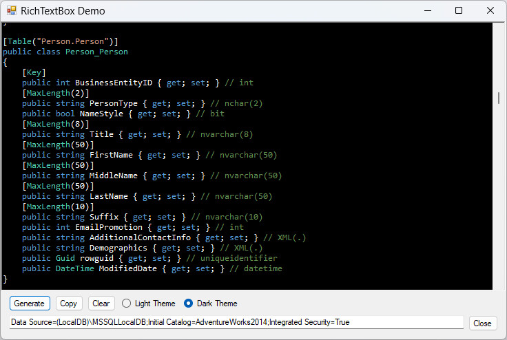 RichTextBox Demo Dark Theme