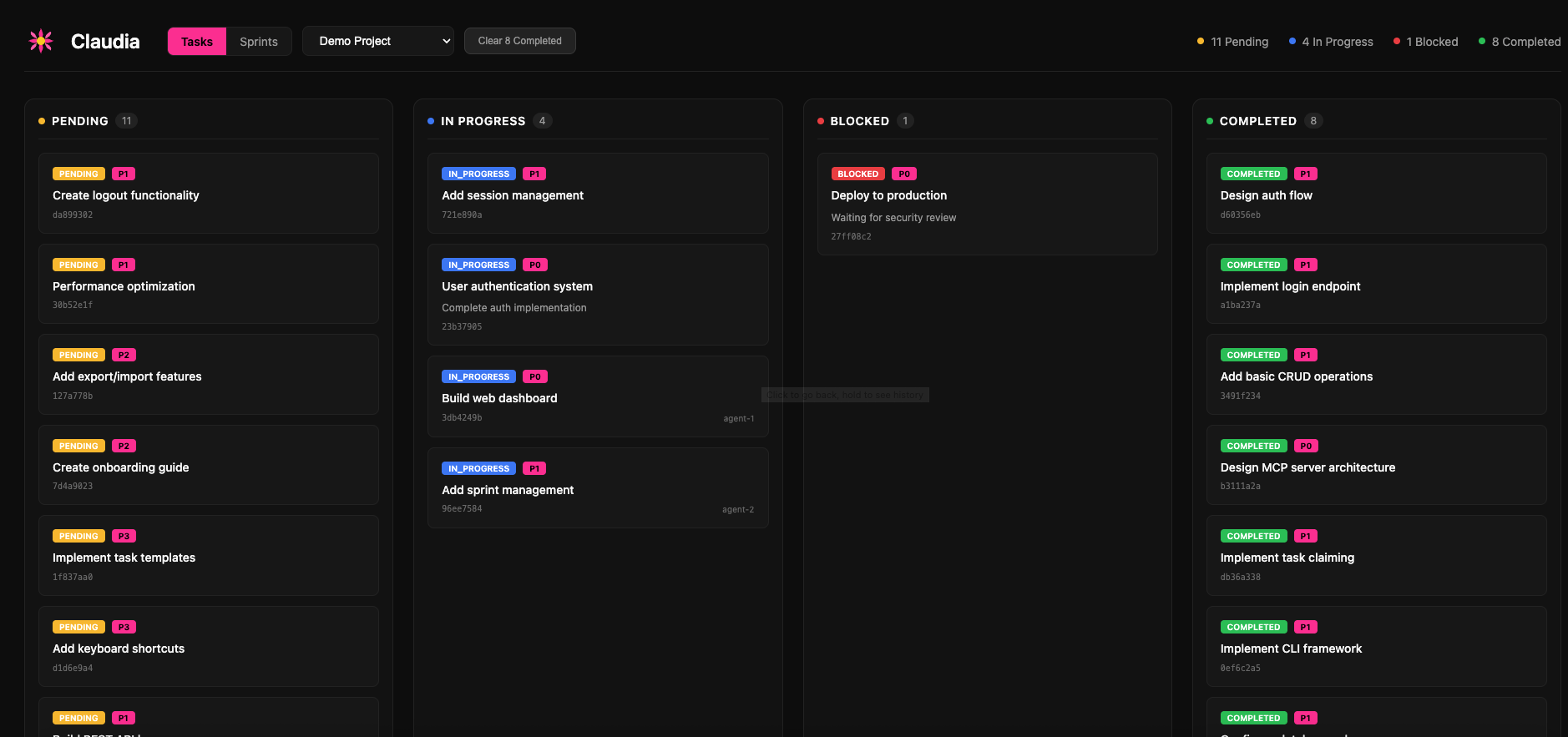 Claudia Tasks View