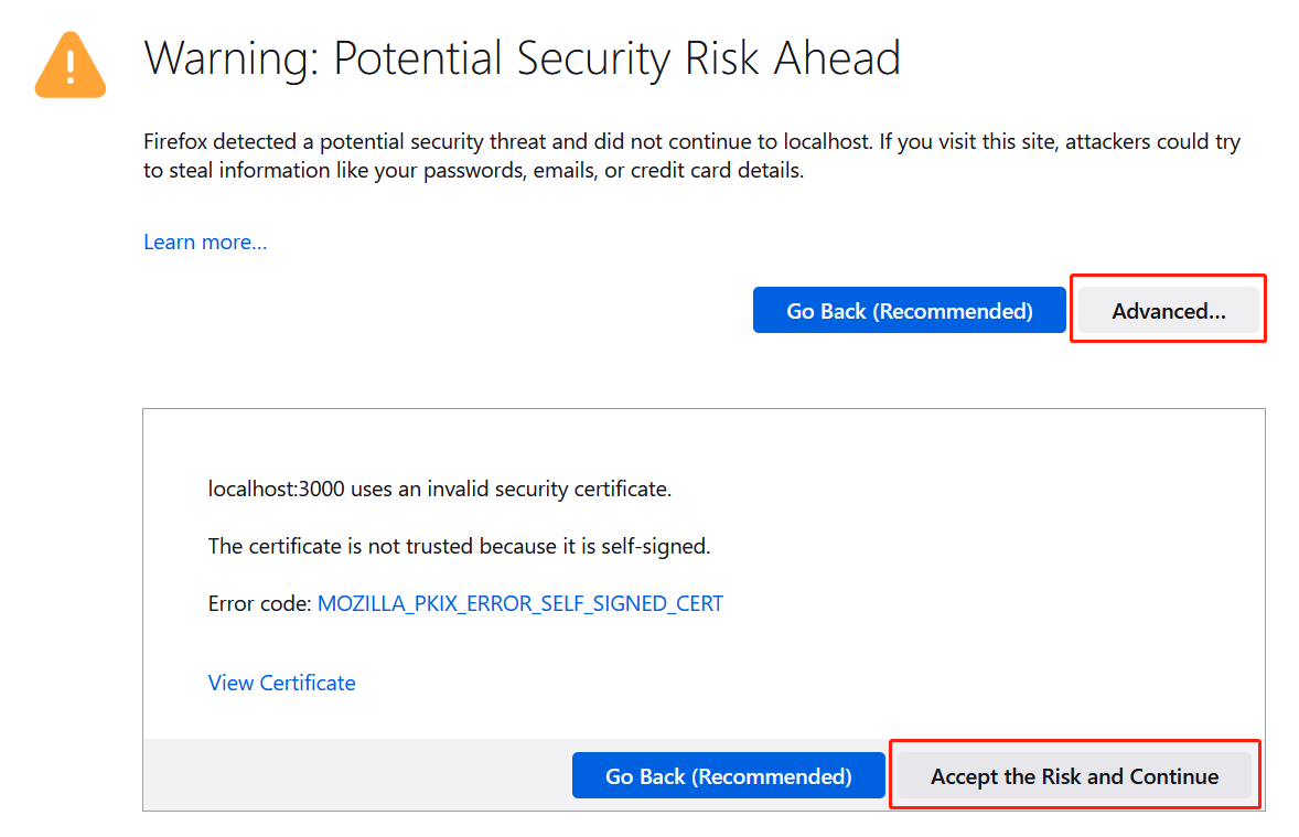 Firefox invalid certificate warning