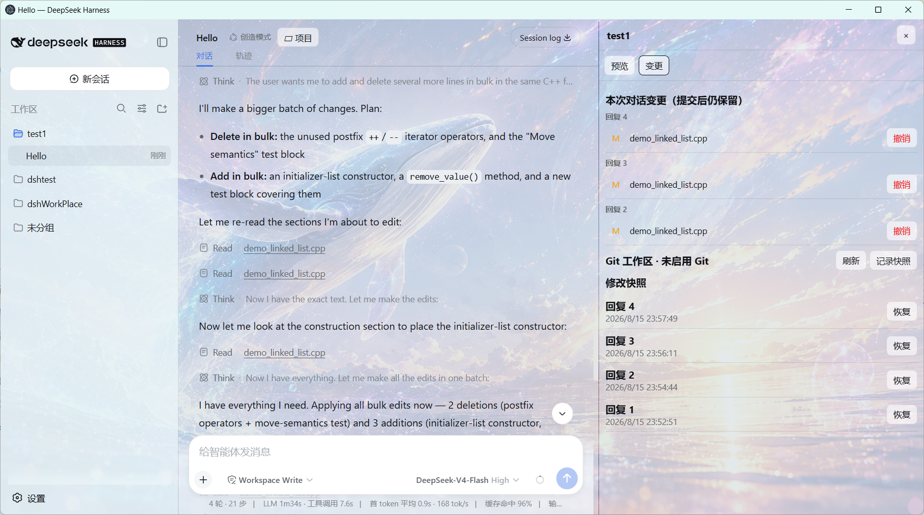 Conversation snapshots and rollback controls