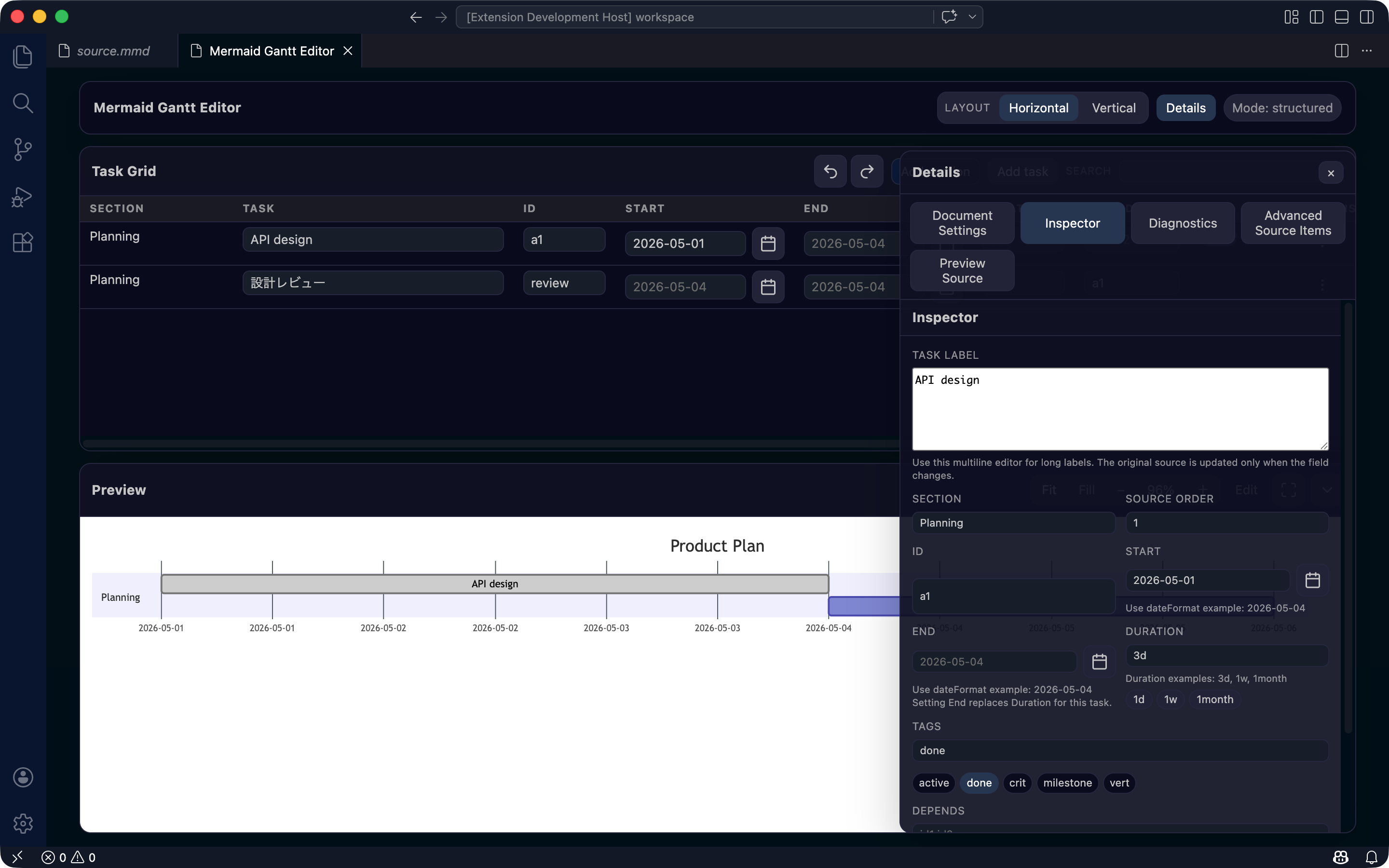 Task details and Mermaid preview