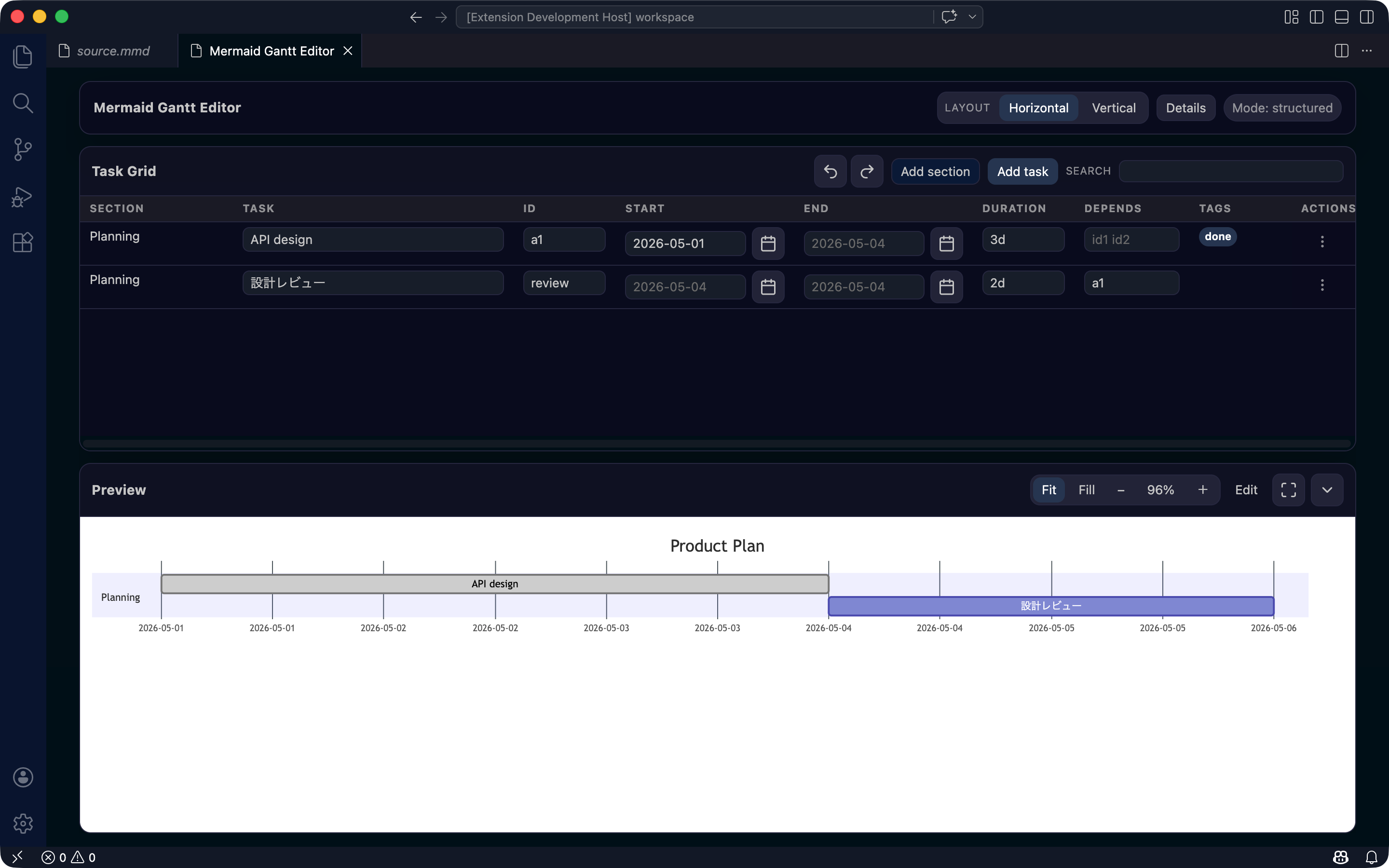 Mermaid Gantt Editor Task Grid
